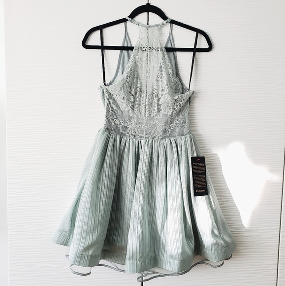 Bebe Lace Back Metallic Stripe Dress in Mint - Picture 5 of 8